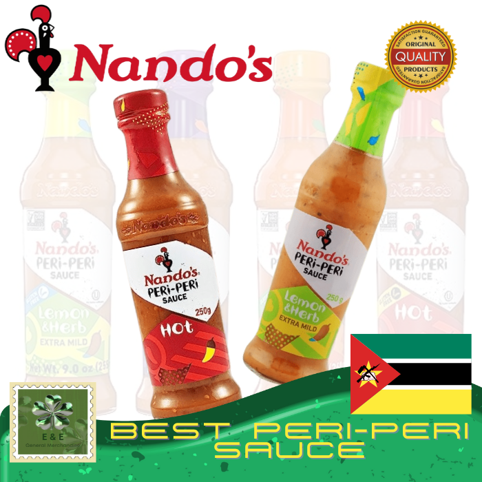 E & E Nando's PeriPeri Sauce 125 g bottle in Hot and Lemon & Herb Extra Mild Flavor Nandos