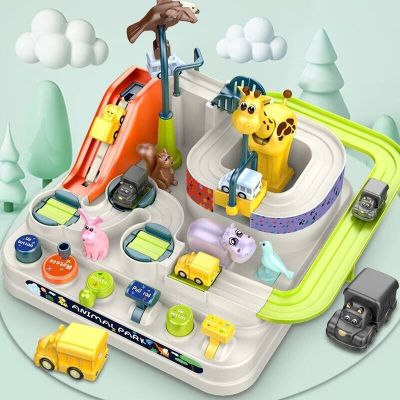 Mini Track Car for Children Train Sets Carts Toys Didactic Games From 3 To 7 Rails Racing Boy Blue Interactive Animals Adventure