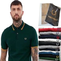 FRED PERRY เสื้อยืดผ้าฝ้ายสีทึบผู้ชาย,M6000ลำลองปักปกเสื้อโปโล