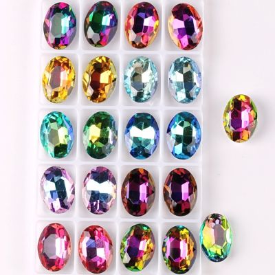 Glass crystal Oval shape 10x14 13x18mm Jelly candy colors point back Glue on rhinestone beads applique diy trim