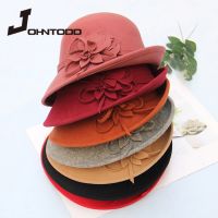 Fashion Ladies Hat Solid Color Feather Flower Pearl Curling Formal Hat Wool Hat Cap Ladies Elegant ChapeauFemme Flower beret