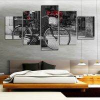 Unframed Canvas Print Set Of 5, Black And White Bicycle Theme, High Definition Wall Art, Ideal For Home Decor