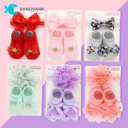 DENOSWIM 0-12 Tháng 2 Cái bộ Vớ Em Bé + Hairband Ren Đặt Hoa Nơ Trẻ Em Tóc