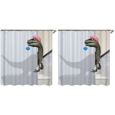 2X Lovely Bathing Dinosaur Print Shower Curtain Waterproof Bathroom Curtain Shower Accessories Bath Curtain 180X180cm