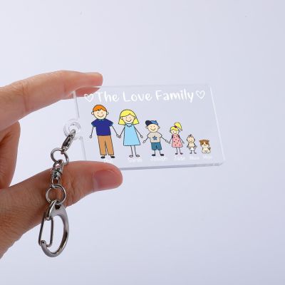 Family Love Cute Keychain Engraved The Love Family to Parents Children Present Acrylic Keyring Color Familia Member Gift Keyring Key Chains