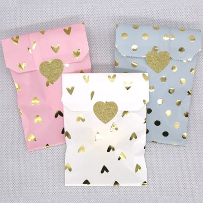 【YF】✲◎  12Pcs Wedding Favor Bridal Shower Birthday Anniversary Cookie Paper Pink And Gold Foil