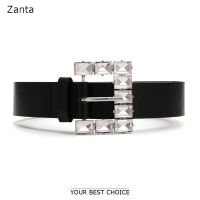 20212020 New Za Square Rhinestone Metal Buckle Belts For Women Elegant Wide PU Leather Waist Belt Glass Buckle Waistband Accessory