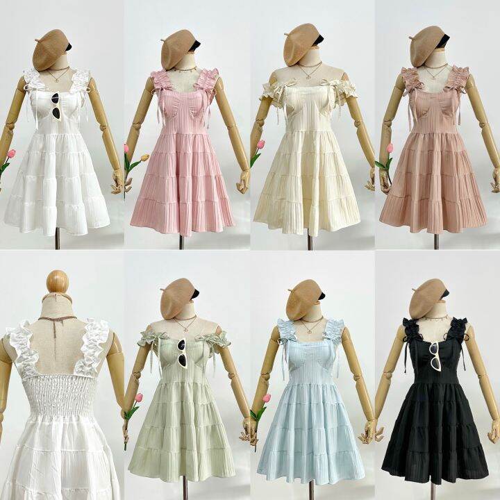 พร้อมส่ง-เดรส-ผ้าเปลือกไม้-มีฟองน้ำ-dd138