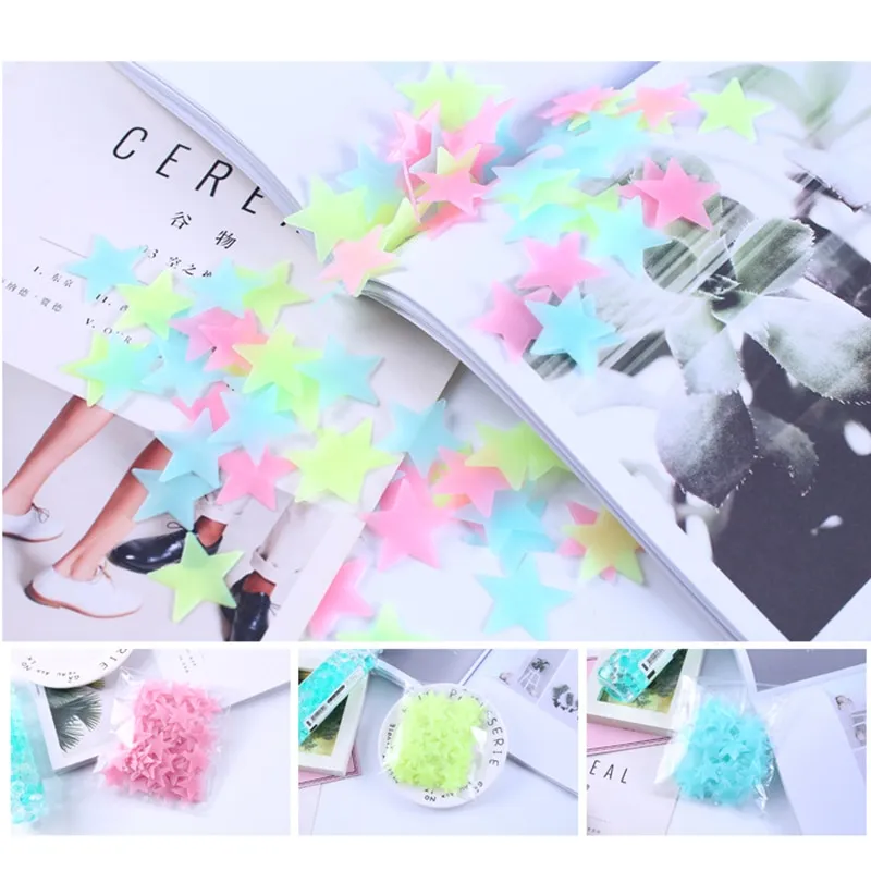 100pcs 3D Stars Glow In The Dark Wall Stickers Luminous