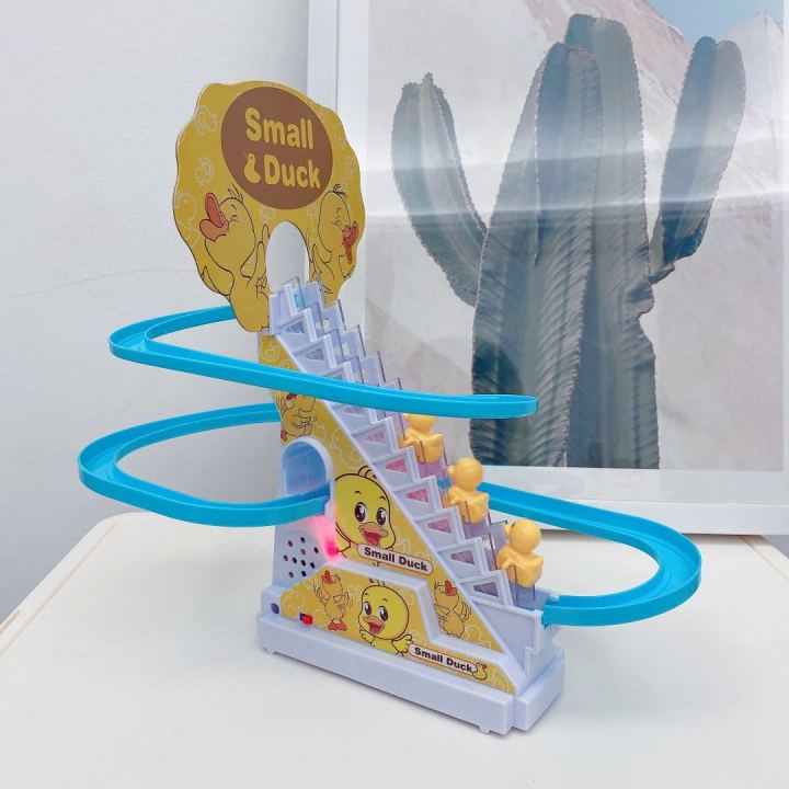 ของเล่นบันไดรางรุ่นใหม่-บันไดรางเดี่ยวเป็ดน้อยสีเหลือง-ชาร์จไฟได้-ของเล่นเด็ก