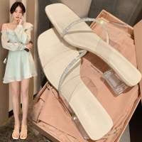 The explosion!Giant show white !Bing a word buckle dewy toe transparent diamond fairy sandals heels female thick with tide