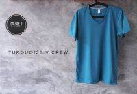 Double U T-Shirt เสื้อยืดสีพื้น คอวี Turquoise (สีฟ้าน้ำทะเลผ้าท็อป) - คอวี V Crew