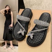 Summer new diamond bow flip-flops household outside of the toe leisure comfortable non-slip joker cool slippers female