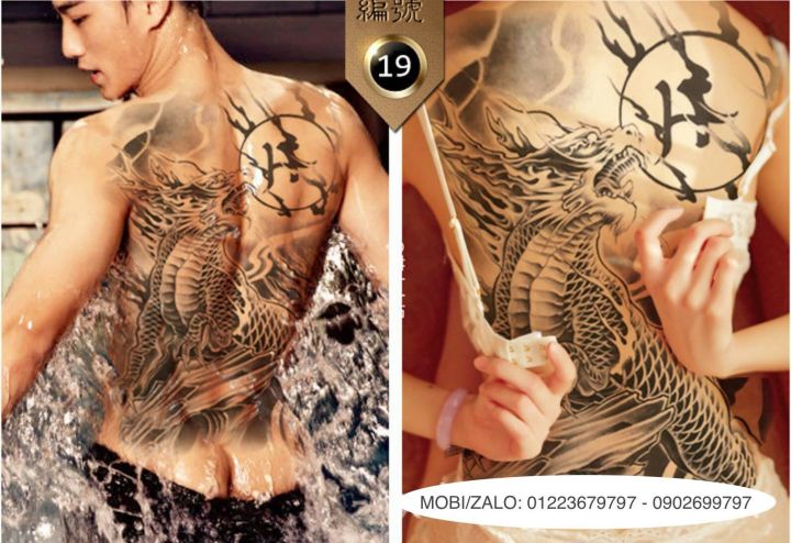 HCM]Hình xăm dán tattoo kì lân trắng đen kín lưng 34x48cm (Shop ...