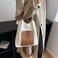 Large Capacity Portable Literary Canvas Bag Womens Crossbody Bag 2023 New Niche Design Stitching Tote Bag Shoulder Bag