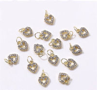 10PCS Sweet 3D Gold Heart Dangle Alloy Glitter Nail Charm Rhinestone Nail Jewelry Pendants Diamond Nail Art