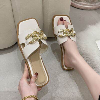 Hot sell Casual Flip Flops Chain Summer Flats Fashion Women Slippers Shoes 2023 New Slingbacks Sandals Shoes Dress Slides Ladies Zapatos