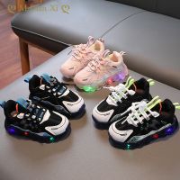 2023 New Summer Children Shoes Mesh Led Light Toddler Girls Boys Sneakers Breathable Fashion Kids Light Up Shoes Size 21-30