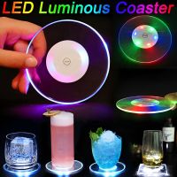 LED Glow Coaster Acrylic Crystal Emitting Luminous Bar Cocktail Mug Stand Light Coasters Flashing Base Tableware Decoration Pads Cups  Mugs Saucers