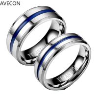 AVECON ใหม่ไทเทเนียมแหวนแฟชั่นระเบิดสีฟ้าไทเทเนียมเหล็กแหวนมันวาวแหวนคู่ที่เรียบง่าย