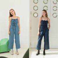 Wclothes Ted Jumpsuit (สี Denim รอสินค้า 7 วัน) จั๊มสูทสายเดี่ยว ขากระบอก ผ้ายีนส์ แต่งรูดระบายช่วงอก