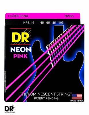 DR Strings NPB-45 สายกีตาร์เบส 4 สาย แบบเคลือบ สีชมพู เรืองแสง (Medium, 45/105) ** Made in U.S.A.**