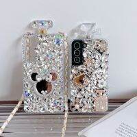 เคสโทรศัพท์คาดลำตัวรูปทรงขวดน้ำหอมพลอยเทียมเหมาะสำหรับ Samsung S23 S22 S21 A50 A52 A72 73นิ้วเคสมือถือกรอบลายดอกไม้กระจกคริสตัล