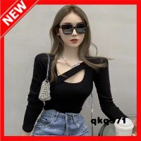 qkq971 Womens Plain Long Sleeve T-Shirt Korean Slim Fit Square Neck Bottom Shirt Fashion Casual Top