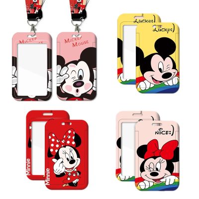 Pemegang Kartu PVC Kartun Mickey Mouse Disney Hadiah Casing Kartu ID Lanyard Anime Tas Leher Gantung Antihilang Siswa Asli Minnie