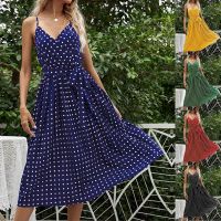 Casual Bohemian Women Dress ฤดูร้อน2023เซ็กซี่ Boho Dresses Maxi Robe ดอกไม้สายสปาเก็ตตี้ Dot พิมพ์ Backless Beach Long Dress