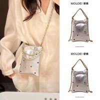 Summer high-end niche mini cross-body mobile phone bag female 2023 new summer silver inlaid color diamond chain bag 【QYUE】