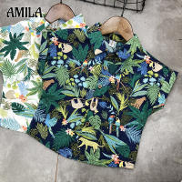 AMILA เสื้อฉบับภาษาเกาหลี Baju Atasan Bunga แขนสั้นสำหรับเด็ก,เสื้อแขนสั้นสำหรับเด็กผู้ชายเสื้อสไตล์รีสอร์ทฤดูร้อน