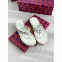 2023 new Tory Burch Ladys 2023 Counter Latest Two Colors Logo Letter Ribbon Sheepskin Leather Flip-Flops