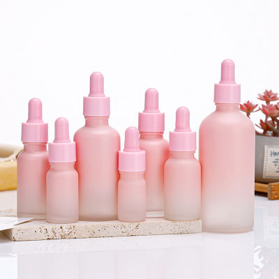 Pink Oil Diffuser Bottle Refillable Cosmetic Essence Bottle Cosmetic Dropper Bottle In Pink Essence Glass Bottle With Gradual Color Refillable Pink Glass Bottle
