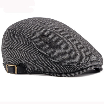 HT2888 Berets Men High Quality Autumn Winter Wool Hat Striped Ivy Newsboy Flat Cap Artist Painter Hat Male Adjustable Beret Cap