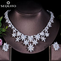 SEQUITO Noble เจ้าสาว AAA Cubic Zirconia จี้สร้อยคอดอกไม้ต่างหูสุดหรูเครื่องประดับเครื่องแต่งกายงานแต่งงานชุดผู้หญิง SJ209