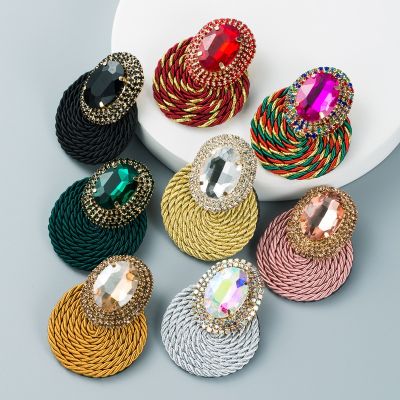 【YP】 New Design Colorful Round Earrings High-Quality Statement Fashion Rhinestone Jewelry Accessories