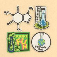 hotx【DT】 2PCS Science Fun Chemistry Experiment Stickers Embroidery Applique Scientist Fabric Badge Iron on Patches