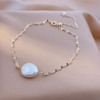 Gelang Kaki Mutiara หญิงในฤดูร้อนใหม่ตาข่ายสีแดงสวยงามโซ่เท้าสีทองไม่ซีดทำจากเหล็กไทเทเนียมแบบไม่ซีดจาง