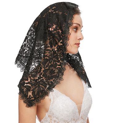 ลูกไม้ Mantilla ปกคลุมการออกแบบดอกไม้ที่สวยงามสำหรับหัวครอบคลุมสำหรับผู้หญิงสาวคาทอลิกคริสตจักรผ้าคลุมหน้าสำหรับ Chapels ผ้าพันคอสั้น