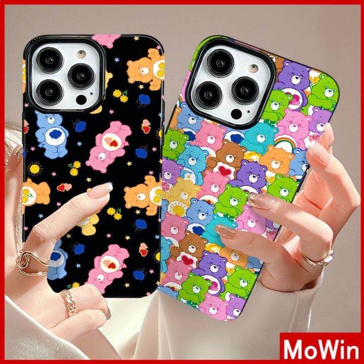 mowin-เข้ากันได้สำหรับ-เคสไอโฟน-เคสไอโฟน11-เคส-สำหรับ-iphone-14-สีดำเงา-เคสอ่อนกันกระแทกป้องกันกล้องน่ารักการ์ตูนหมีเข้า