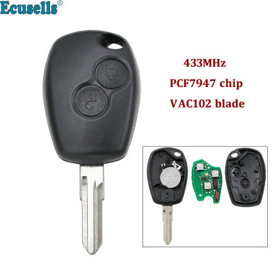 2 Buttons Remote Key fob 433MHz with PCF7947 chip for Renault Kangoo Twingo Duster Trafic Clio 3 Modus Master VAC102 blade