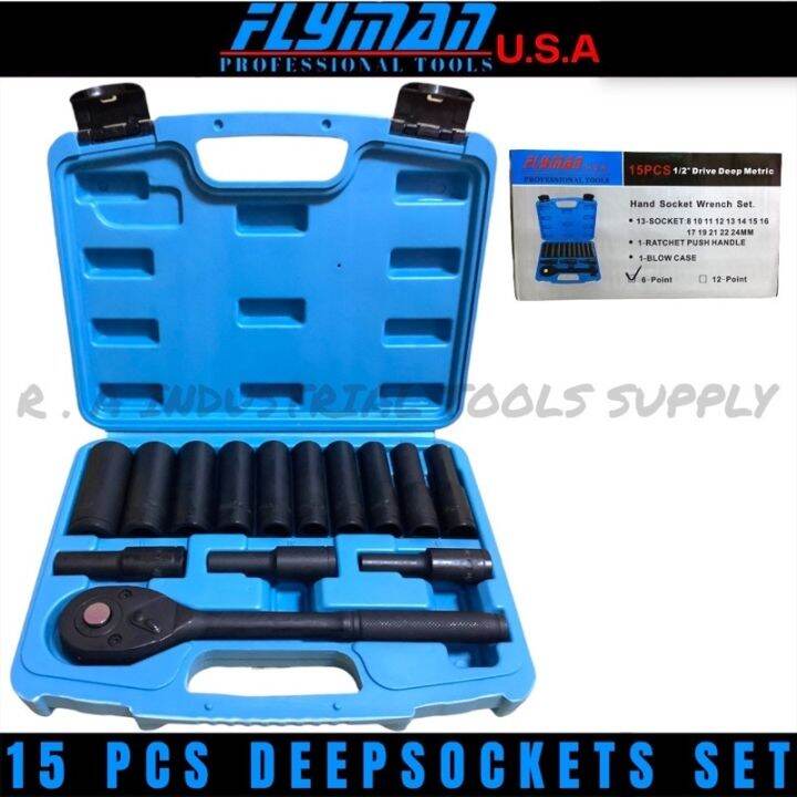 Flyman tools 15pcs deepsocket set 8mm to 24mm | Lazada PH