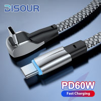 PD 60W สายชาร์จเร็วชนิด C เพื่อพิมพ์ C สำหรับ Samsung Xiaomi Huawei 90องศา USB C ไปยังเครื่องชาร์จอย่างรวดเร็วสำหรับฟ้าผ่า iPhone 14 13 12 11 Pro พร้อมการถ่ายโอนข้อมูลสูงสุดสำหรับเกมเทสลา