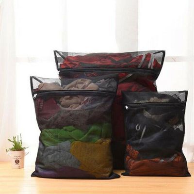 【YF】 New 1PC Clothes Washing Machine Laundry Bag With Zipper Nylon Mesh Net Bra 5 Sizes Black Wash Bags
