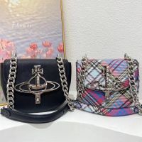 Chain Saddle Bag Plaid Armpit Bag 2023 New Empress Dowager Small Square Bag Cowhide Shoulder Handbag