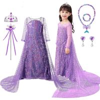 ZZOOI Snow Queen 2 Sequins Costume Girl Kids Dress Elsa Anna Kid White Dress Up Party Princess Frock Children Clothing