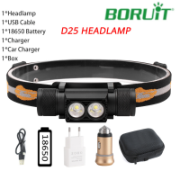 BORUiT 5000LM Headlamp D25 LED Head Flashlight High Power With 18650 Head Torch Headlight For Fishing Walk