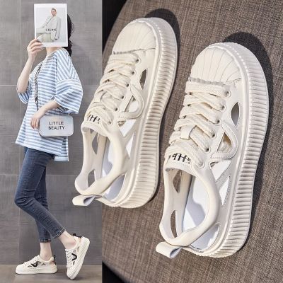 White Shoes for Women 2023 Summer New Breathable Sports Board Shoes Korean Style Versatile Non-Slip Soft Bottom Cutout Sandals