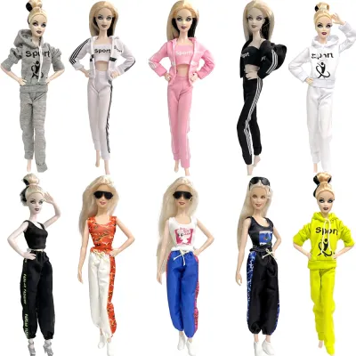NK 1 Pcs Fashion Outfit Dollhouse Casual Sports Wear Yoga Dress Gym Hooded Clothes for Barbie Doll Accessories Kids Toys JJ